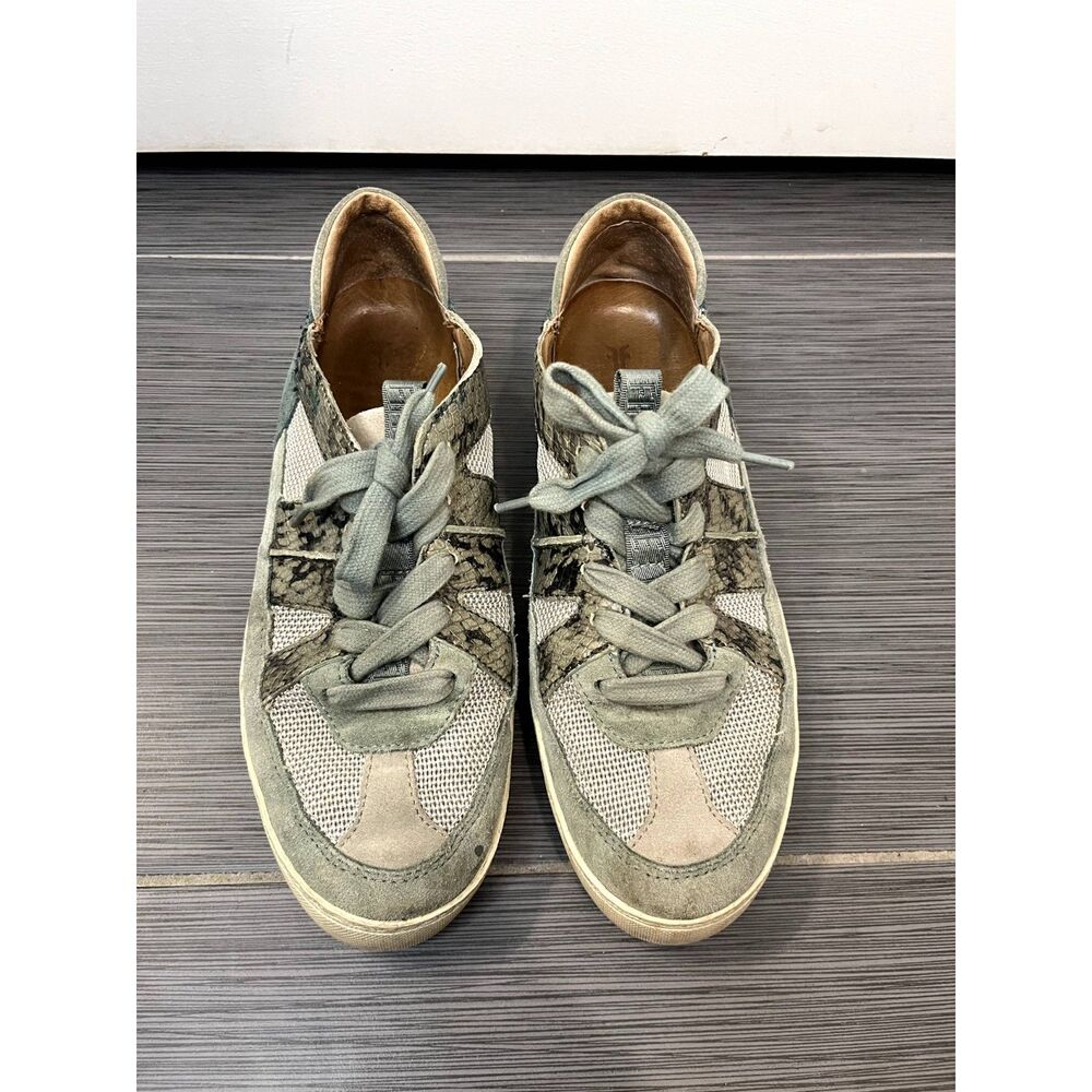 Frye Webster Low Lace Sneakers Suede and Snake Embossed Leather Size 9 Womens